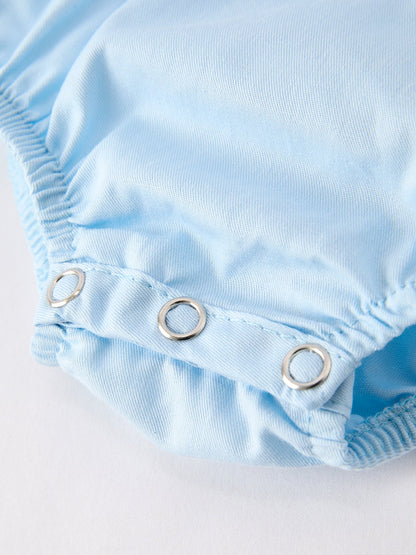 Girls Cross Smocking Embroidered Blue Romper