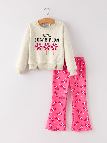 Winter Christmas "Little Sugar Plum" Embroidered Lollipop Chenille Patches Girls Set