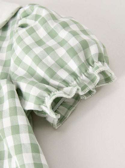 Fall Halloween & Thanksgiving Pumpkin Applique Plaid Green Girls Dress