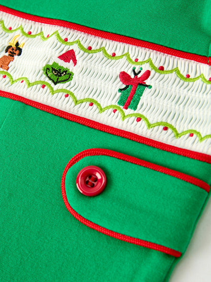 Christmas Character Candy Embroidery Baby Boy Romper