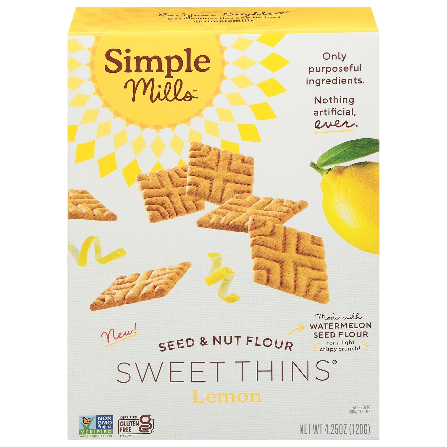 Simple Mills Lemon Sweet Thins, Gluten-Free Cookies (Pack of 6 - 4.25 oz )
