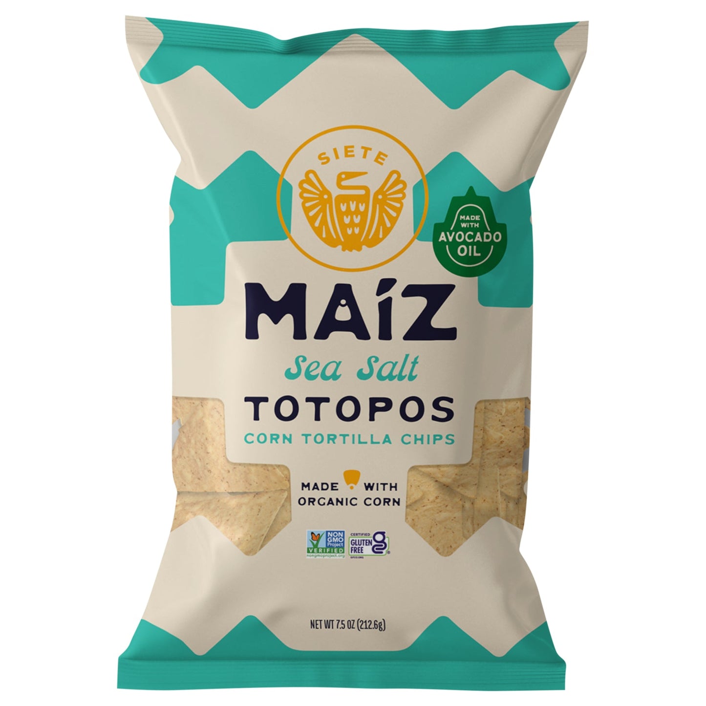 Siete Tortilla Chips, Organic Corn & Sea Salt, 7.5 oz, 6-Pack