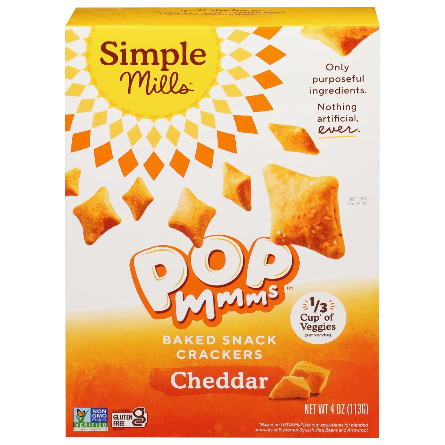 Simple Mills Cracker Pops Cheddar Veggie, 4 oz Bags (Pack of 6)