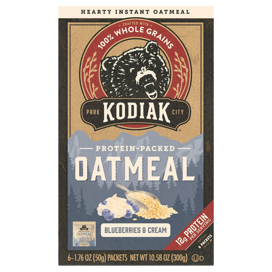 Kodiak Cakes Oatmeal Blueberry Cream Pouches - 6-Pack of 6-10.58 oz Single-Serve Cups