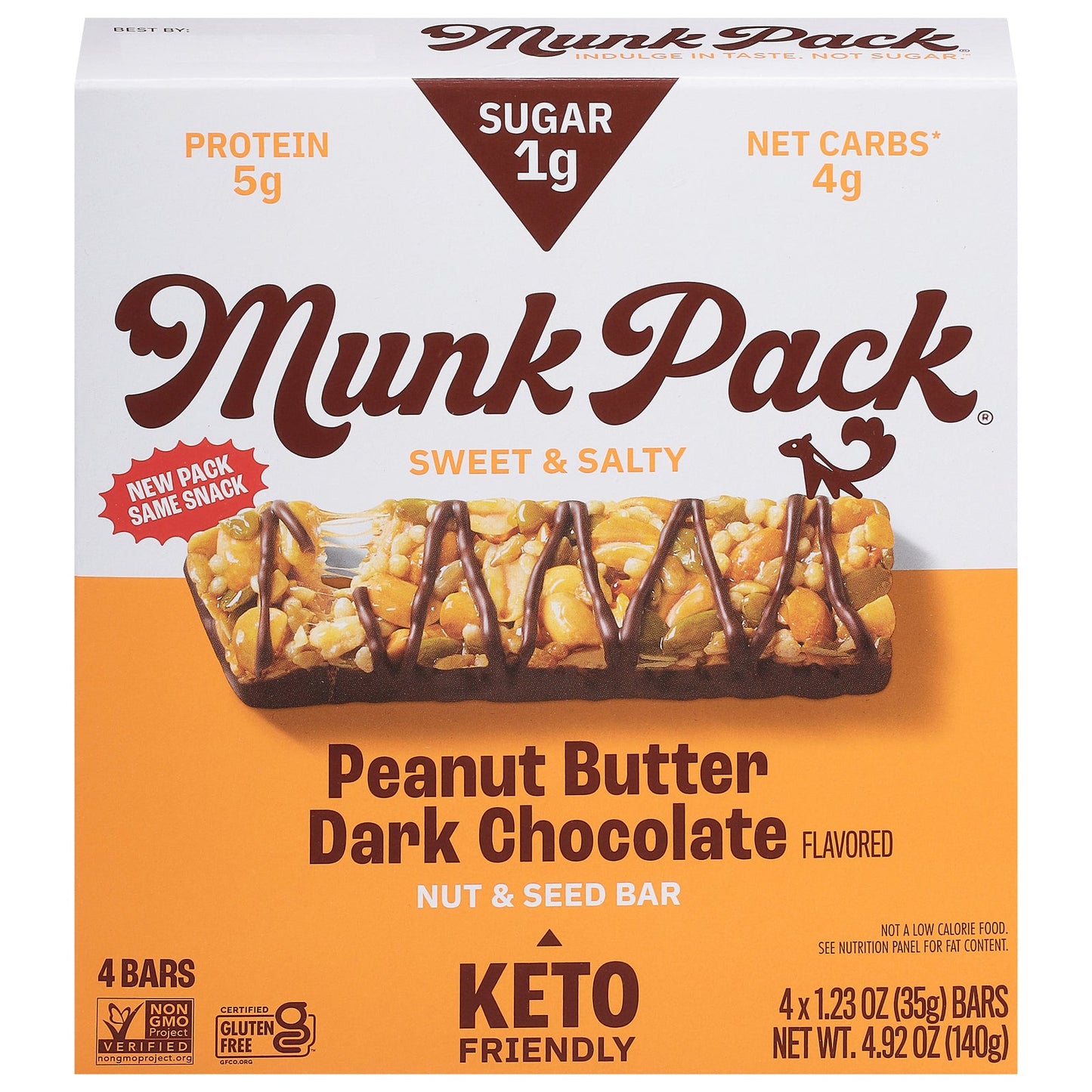 Munk Pack Keto Nut & Seed Bar, Peanut Butter Dark Chocolate, 6 x 1.23 oz Bars