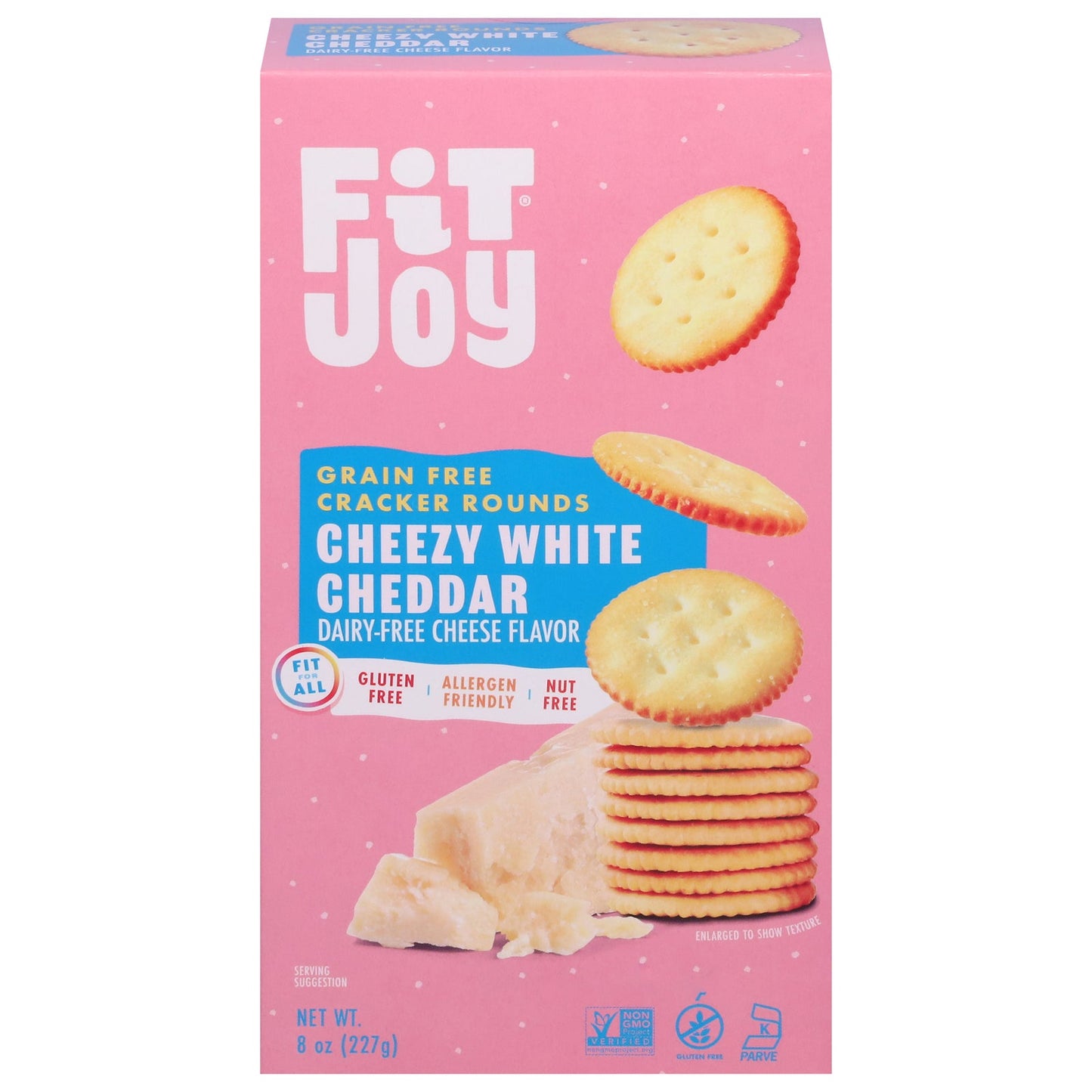 Fitjoy Cracker Rounds White Cheddar, 8 oz, Pack of 8 - Gluten-Free Snack