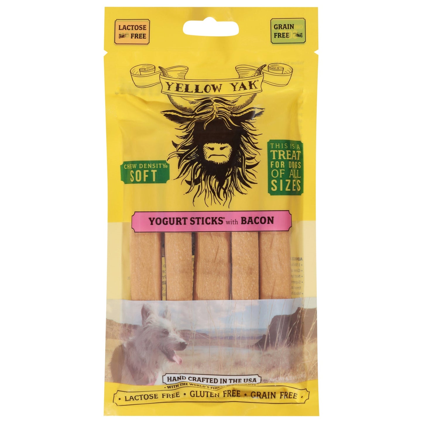 Yellow Yak Trt Yogurt Stick Bacon Dog Treats - Pack of 5 (4.8 Oz Each)