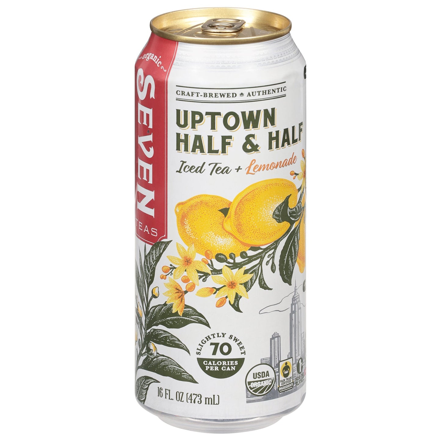 Seven Teas Organic Half & Half Lemon Tea, Case of 12, 16 Fl Oz Cans