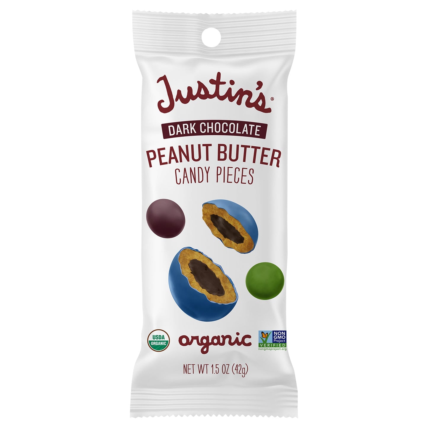 Justin's Dark Chocolate Organic Peanut Butter Pieces, 1.5 oz - 12 Count