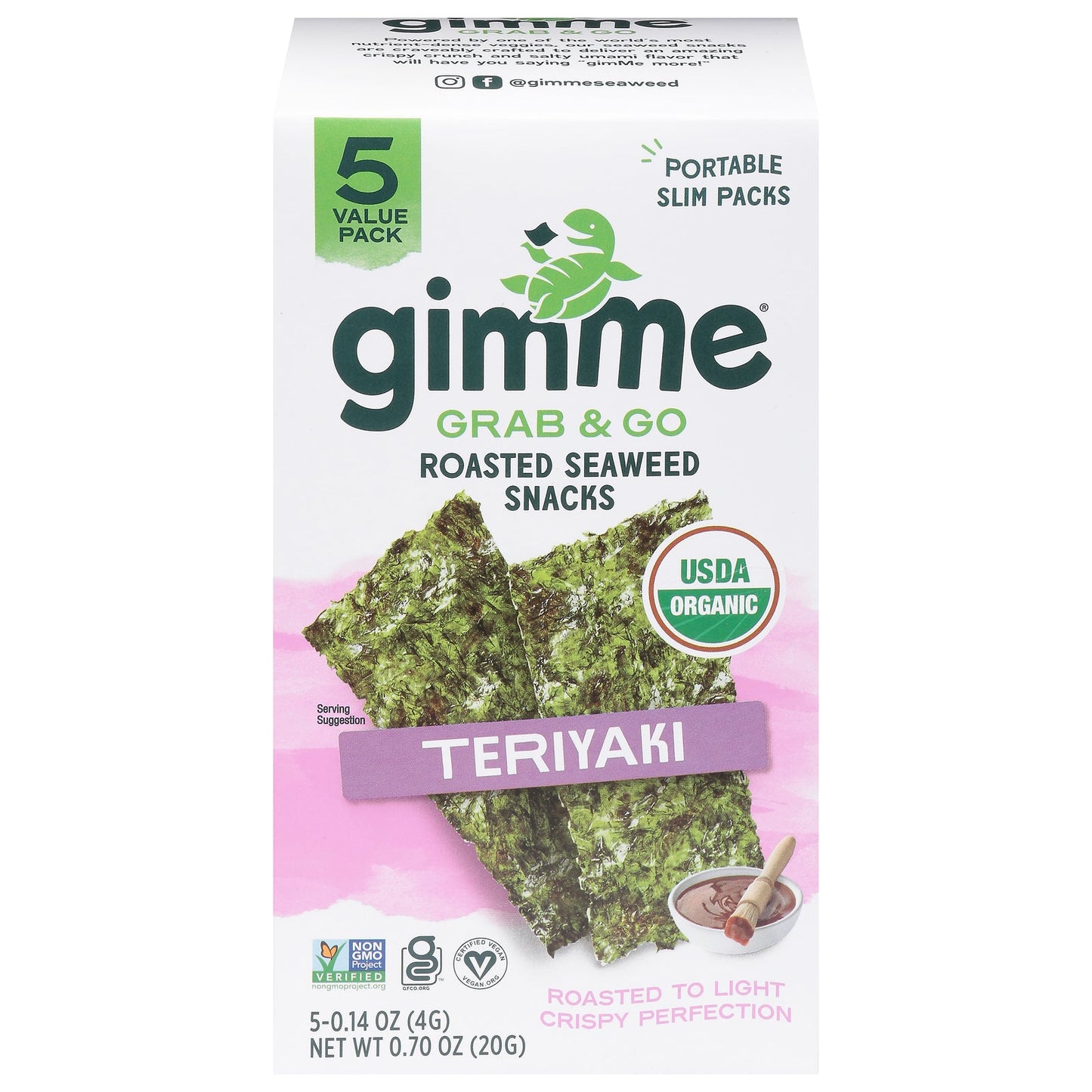 Gimme Organic Roasted Seaweed Snacks, Original Flavor, 5-Pack - 6 x 0.14 oz Cases