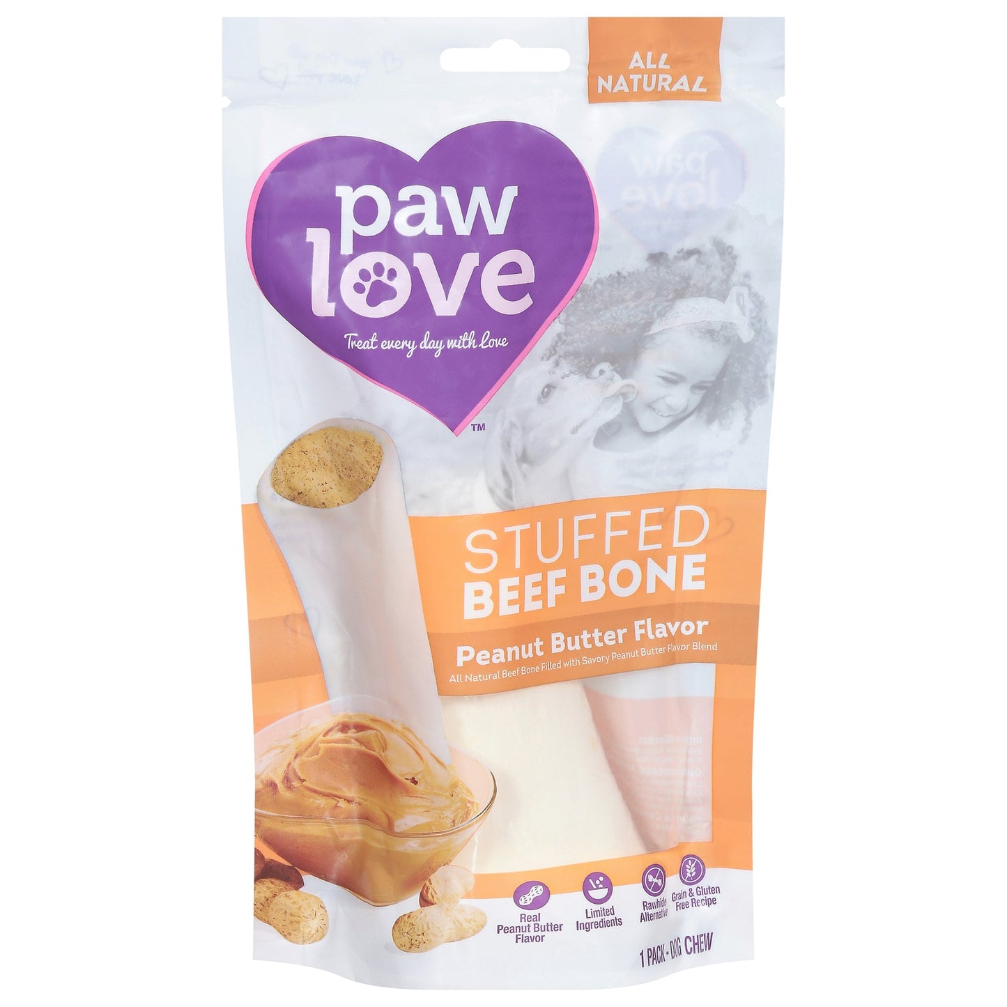 Paw Love Beef Bone Stuffed with Peanut Butter - 6 Count Single Pack