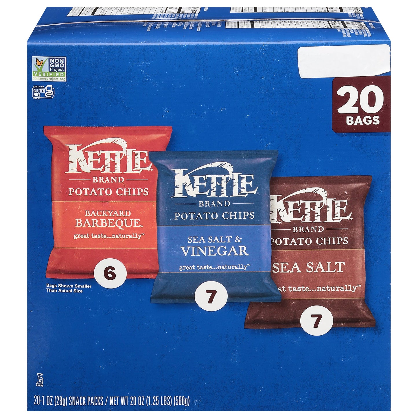 Kettle Brand Potato Chips, Salt & Vinegar, BBQ, 4 Bags of 20/1 Oz