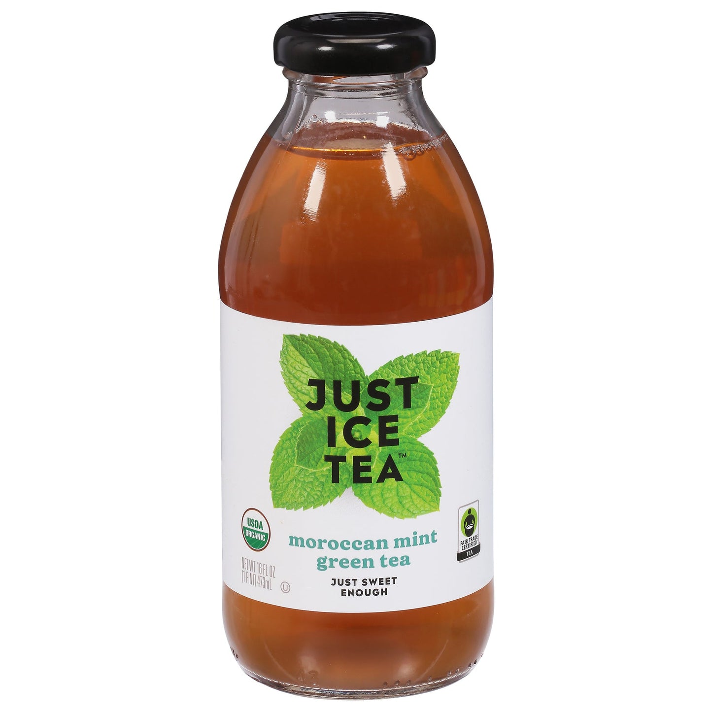 Just Ice Tea Moroccan Mint Green Tea, Organic, Fair Trade, Case of 12 (16 fl oz)