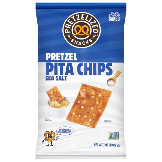 Pretzelized Pita Chips Sea Salt, 12 x 7 oz - Crispy Baked Snack