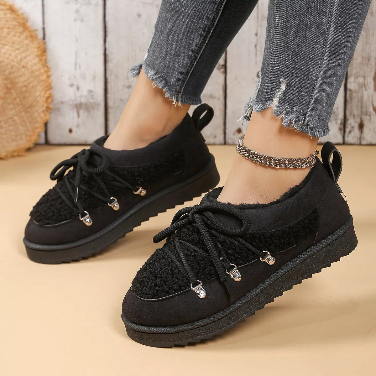 Lace Up Round Toe Platform Ankle Boots