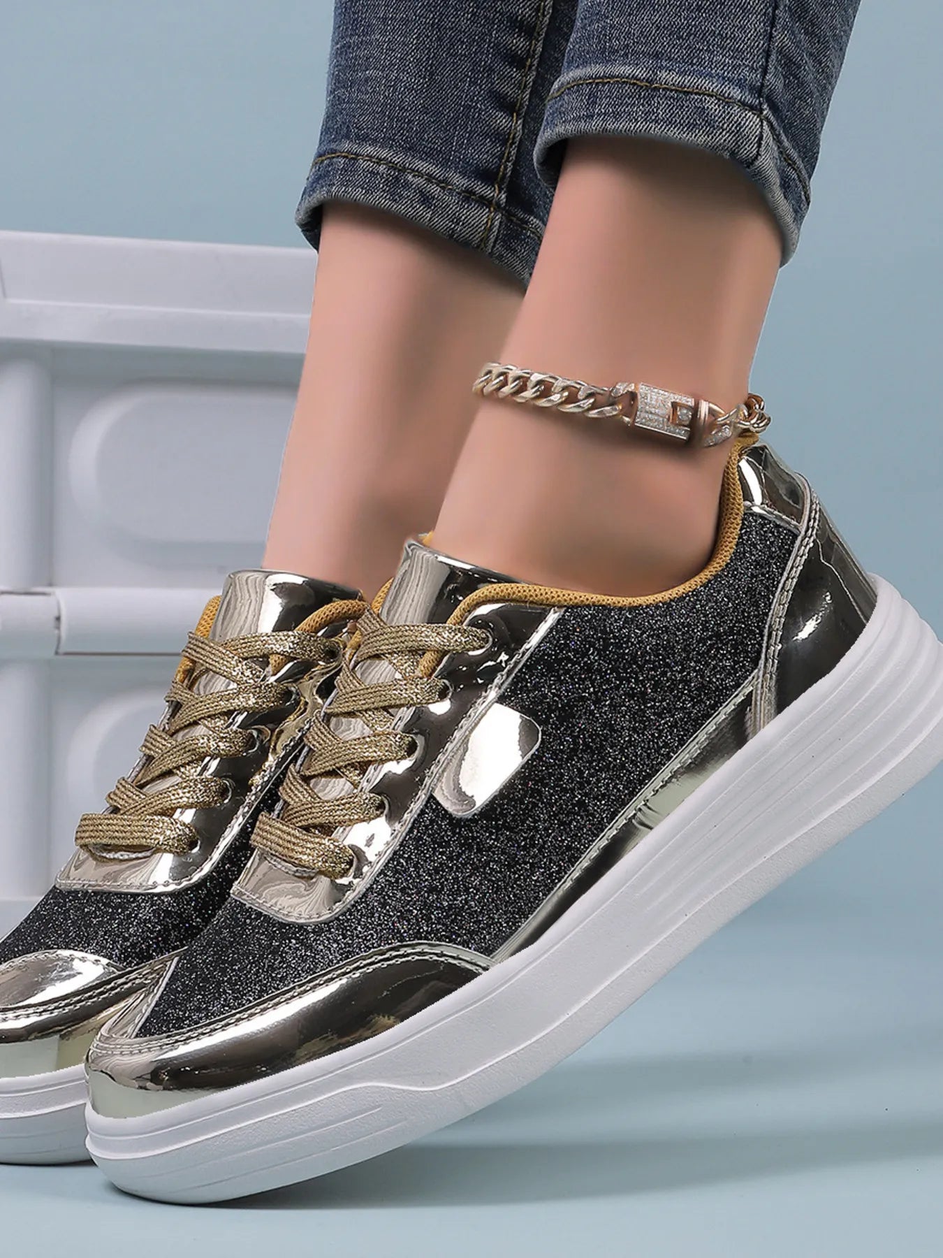 Glitter Metallic Platform Sneakers