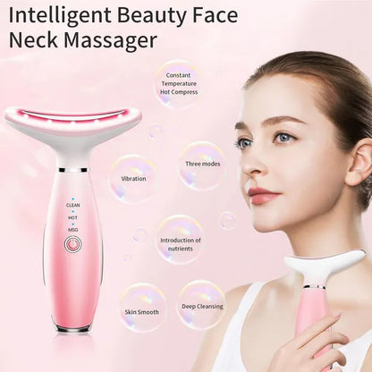 Neck Face Massager, Skin Care Face Massage Tool, 3-in-1 Facial Massager, Face Sculpting Tool With Thermals, Vibration-Pink
