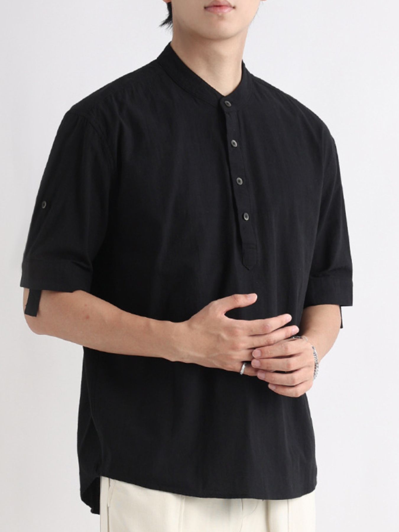 Men's Plus Size Button Detail Short Sleeve Blouse