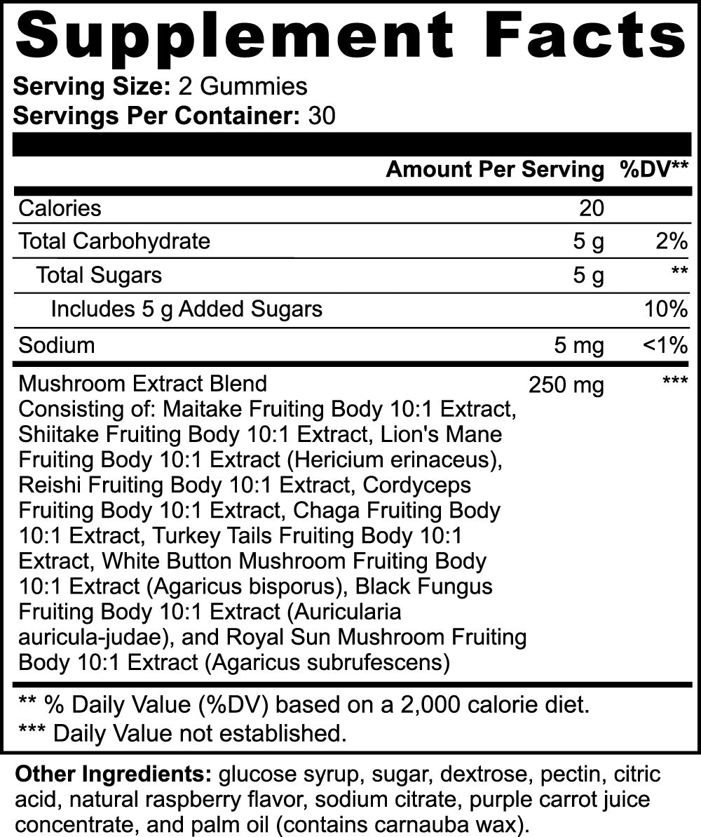 Mushroom Extract Complex Gummies Lion’s Mane Reishi Cordyceps Chaga Immune Brain Energy Support Vegan 60 Gummies USA