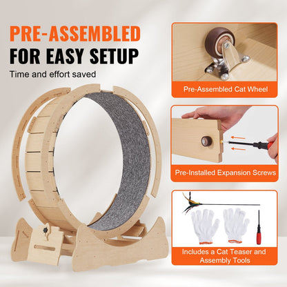 Wooden Cat Exercise Wheel 52' Large Cat Treadmill Wheel For Indoor Cats