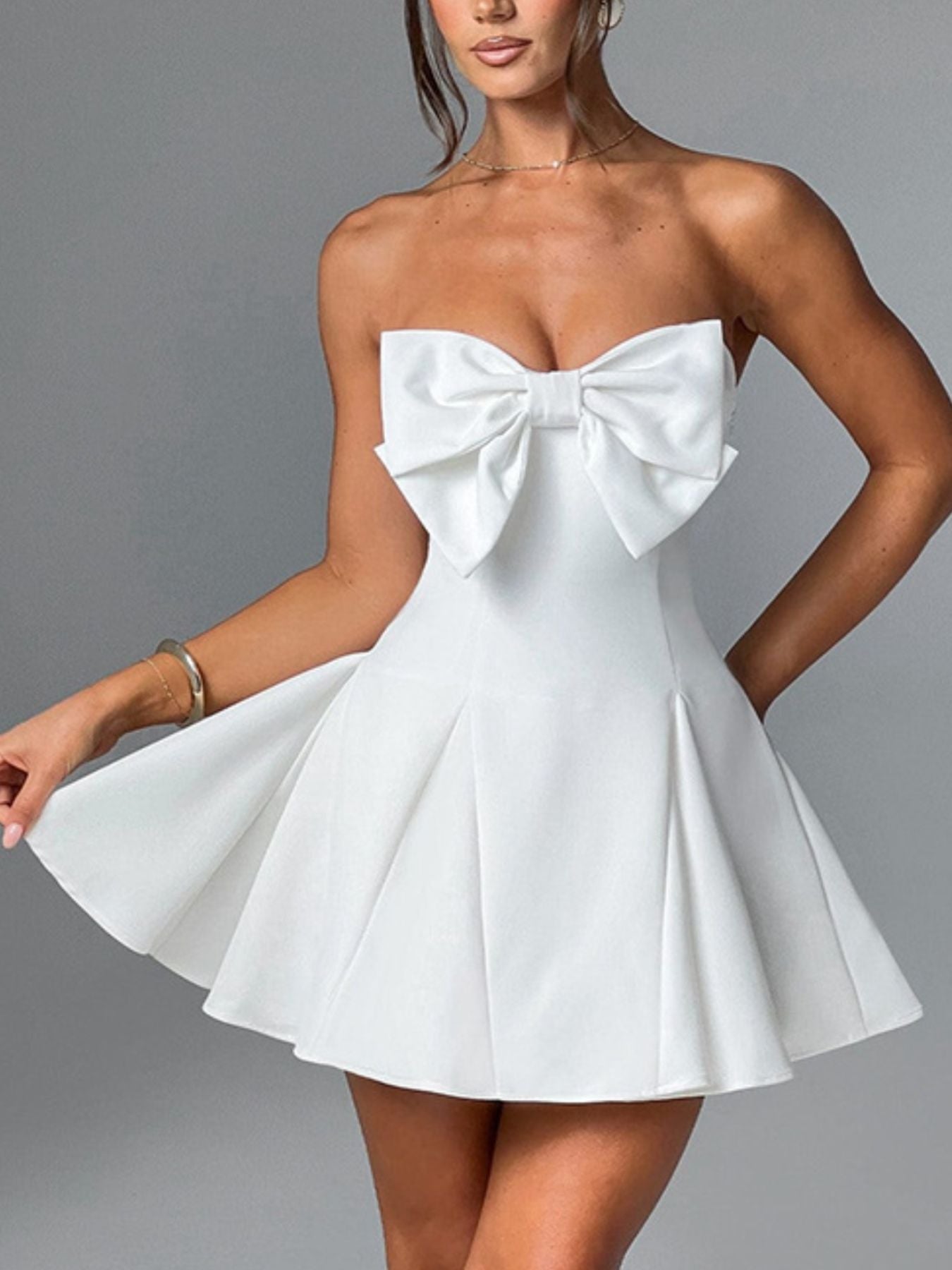 Bowknot Strapless A-Line Mini Dress