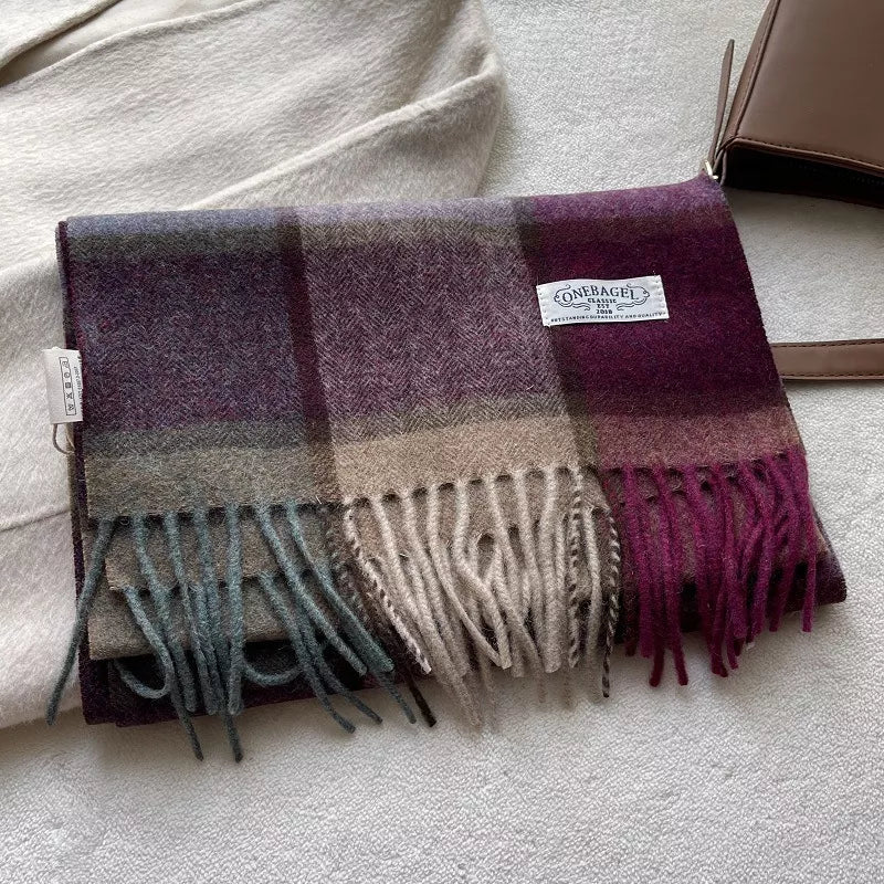 Wool Plaid Tassel Scarf