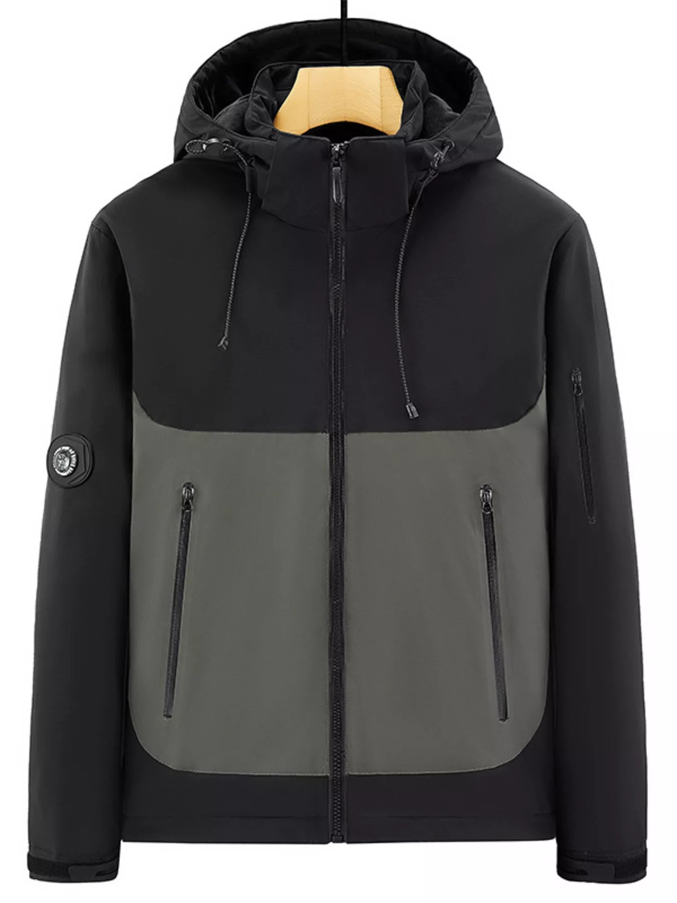 Men's Plus Size Hooded Color Block Windproof Jacket