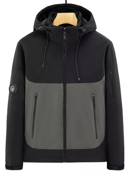 Men's Plus Size Hooded Color Block Windproof Jacket