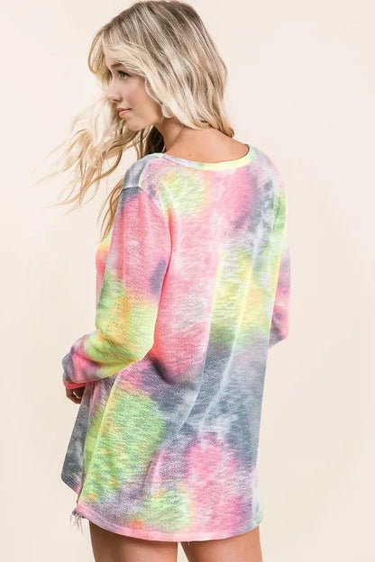 BiBi Tie Dye Print Low Gauge Knit Top