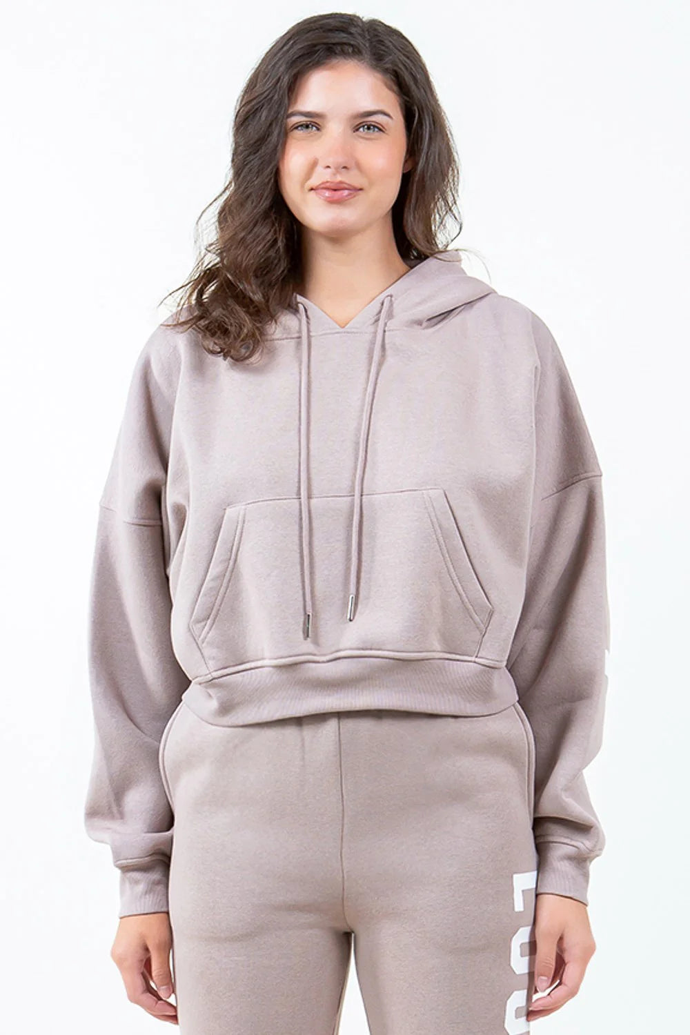 American Bazi Letter Graphic Long Sleeve Drawstring Cropped Hoodie