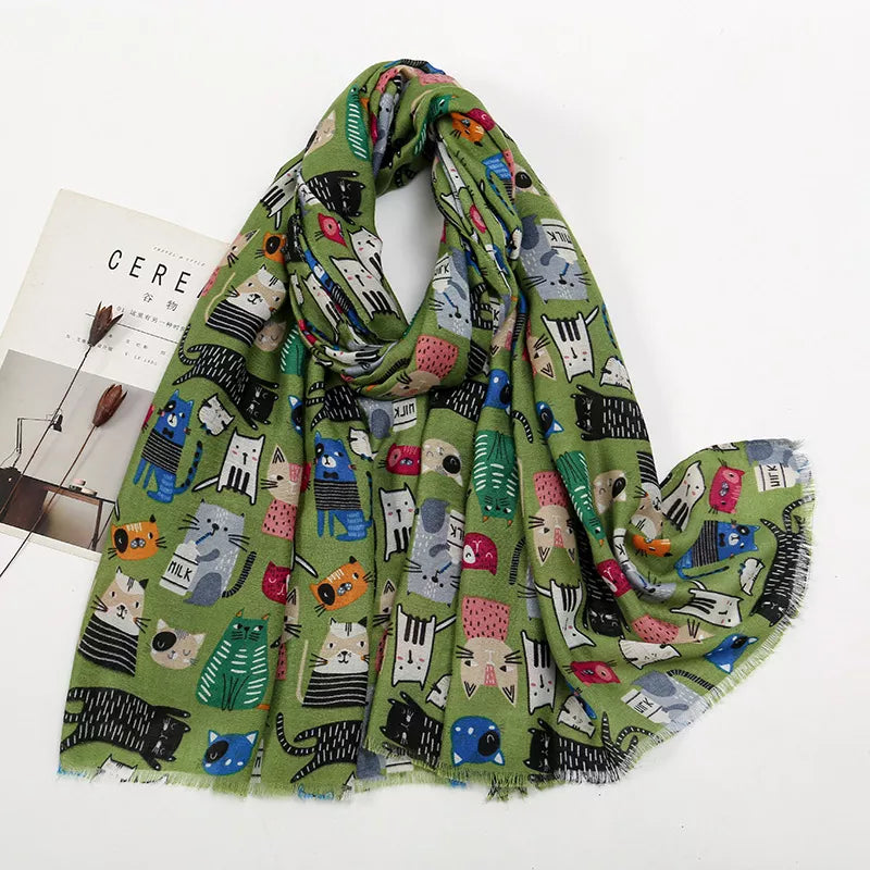 Cat Print Lightweight Scarf