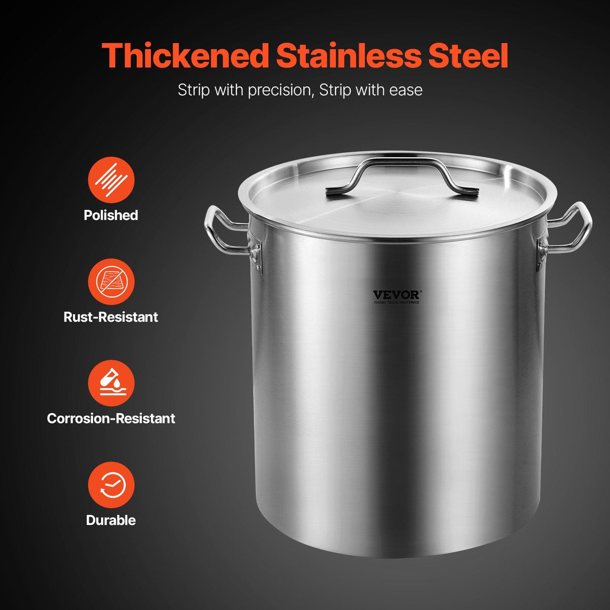 VEVOR Stainless Steel Stockpot, 42 Quart Large Cooking Pots, Cookware Sauce Pot With Strainer, Lid, And Handle, Heavy Duty Commercial Grade Stock Pot, Sanding Treatment, For Large Groups Events Silver
