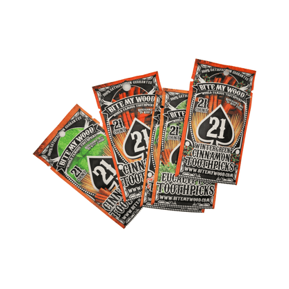 BiteMyWood Flavored Birchwood Toothpicks in Plastic Reusable Bag 21 qty 5 Flavors To Choose From