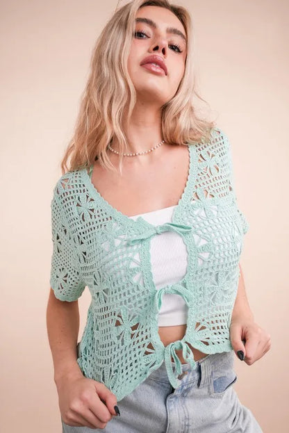 VERY J Front Tie Crochet Crop Top