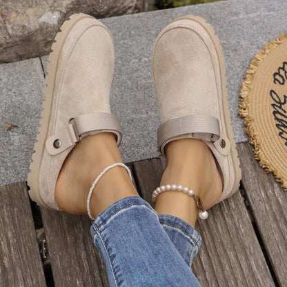 Suede Slip-On Mule Loafers with Adjustable Strap