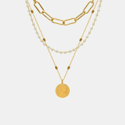Synthetic Pearl Titanium Steel Three-Layered Necklace