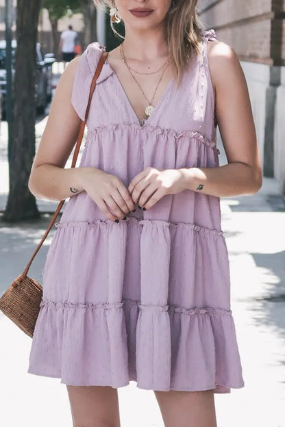 And The Why Polka Dot Textured Layered Flounce Ruffle Dress