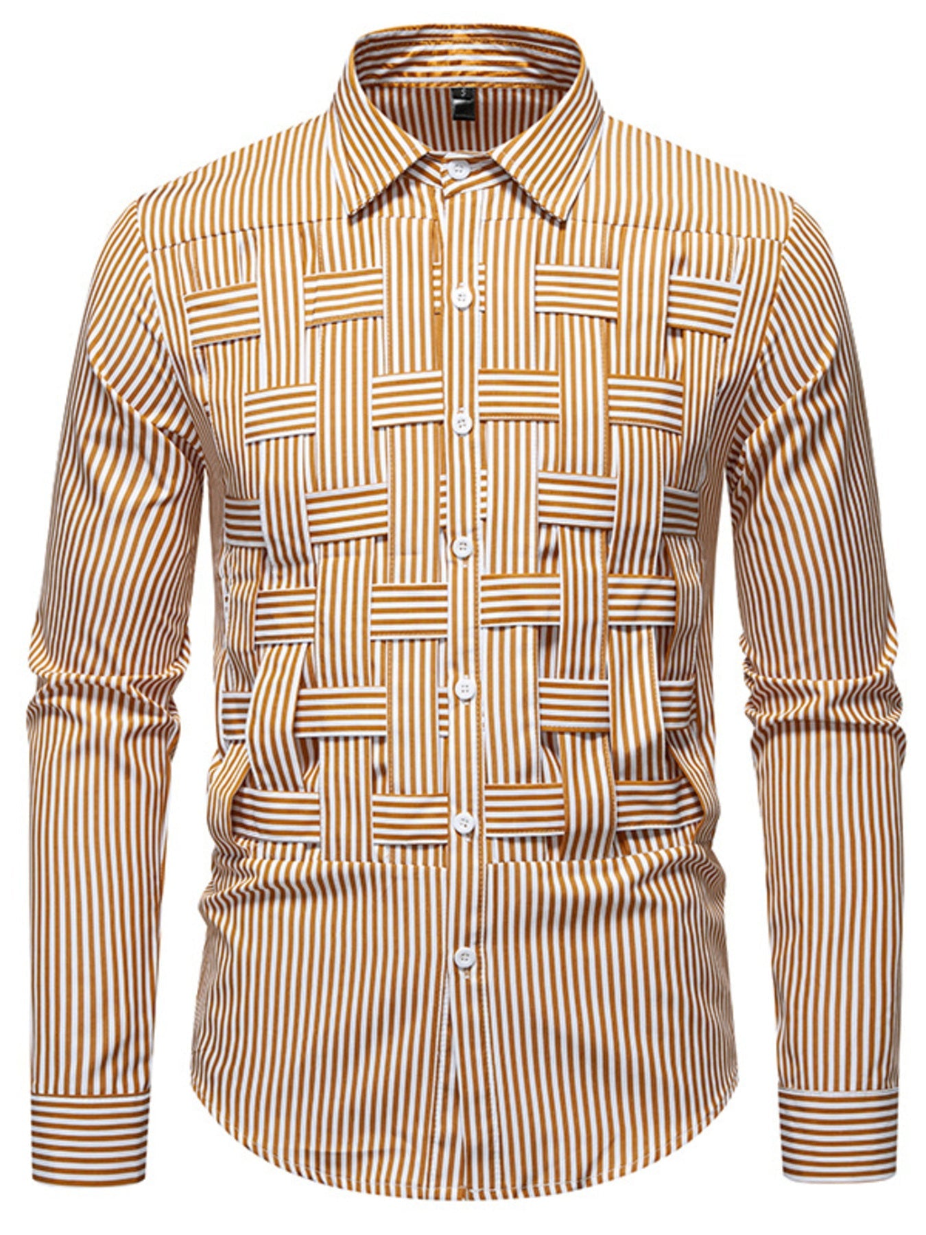 Men's Striped Woven Pattern Long Sleeve Shirt