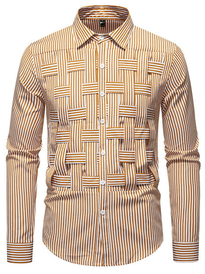 Men's Striped Woven Pattern Long Sleeve Shirt