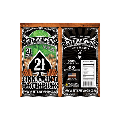 BiteMyWood Flavored Birchwood Toothpicks in Plastic Reusable Bag 21 qty 5 Flavors To Choose From