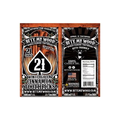 BiteMyWood Flavored Birchwood Toothpicks in Plastic Reusable Bag 21 qty 5 Flavors To Choose From