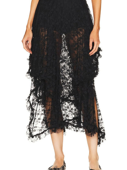 Asymmetrical Lace Midi Skirt