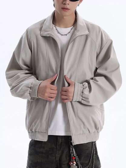 Men's Plus Size Stand Collar Zip Up Jacket