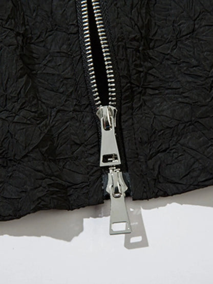 Textured Bomber Collared Neck Zip Up Jacket