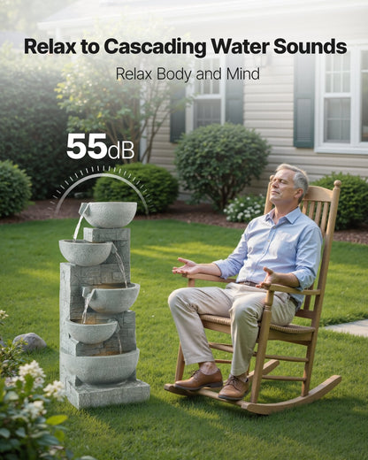 Outdoor Water Fountain 5-Tier Bowl-Shaped Cascading 31.5 In Fountains