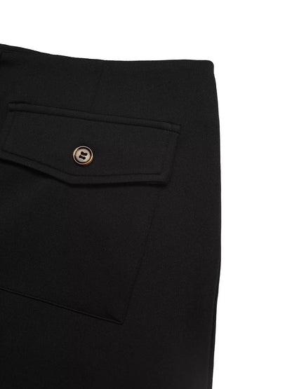 Button-Front Pocketed Midi Skirt