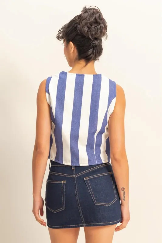 HYFVE Woven Striped V-Neck Button Down Vest