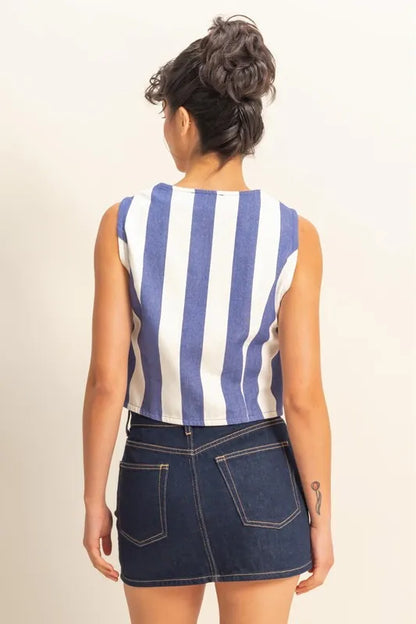 HYFVE Woven Striped V-Neck Button Down Vest