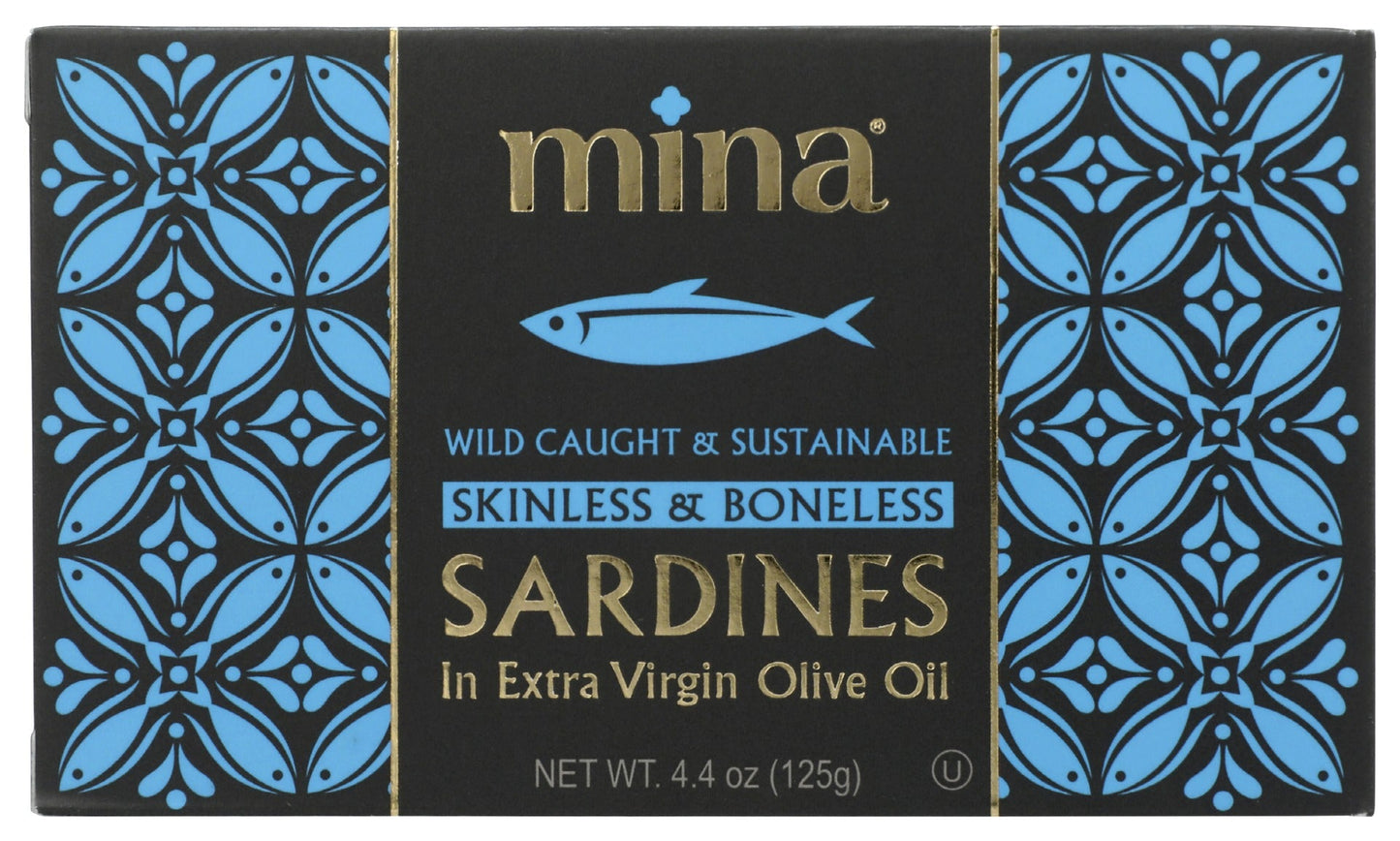 Mina Skinless & Boneless Sardines in Extra Virgin Olive Oil, 4.4 Oz (Pack of 12)