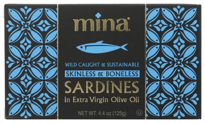 Mina Skinless & Boneless Sardines in Extra Virgin Olive Oil, 4.4 Oz (Pack of 12)
